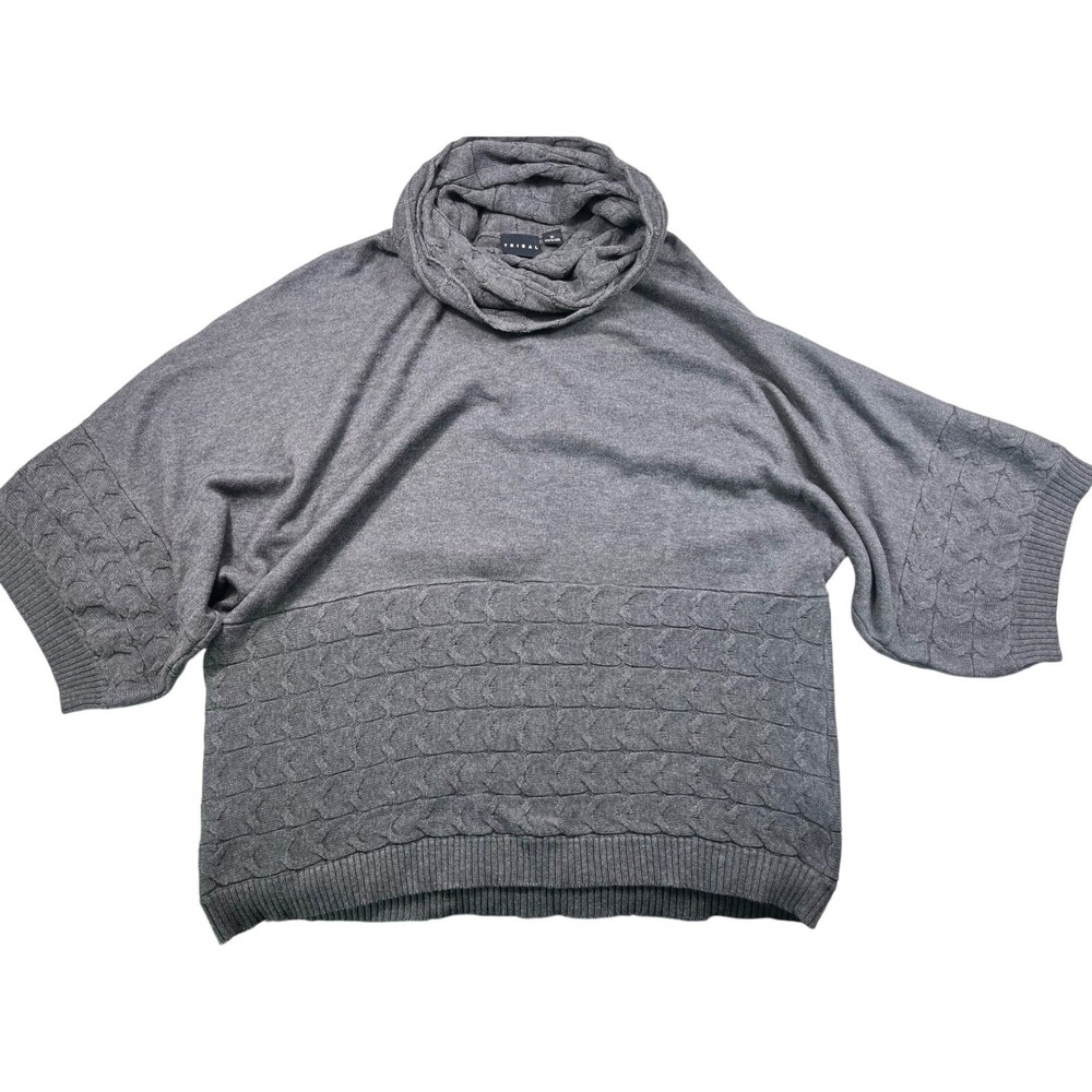 Tribal Womens XL Gray Cable Knit Cowl Neck Sweater Dolman 3/4 Sleeve Tunic
